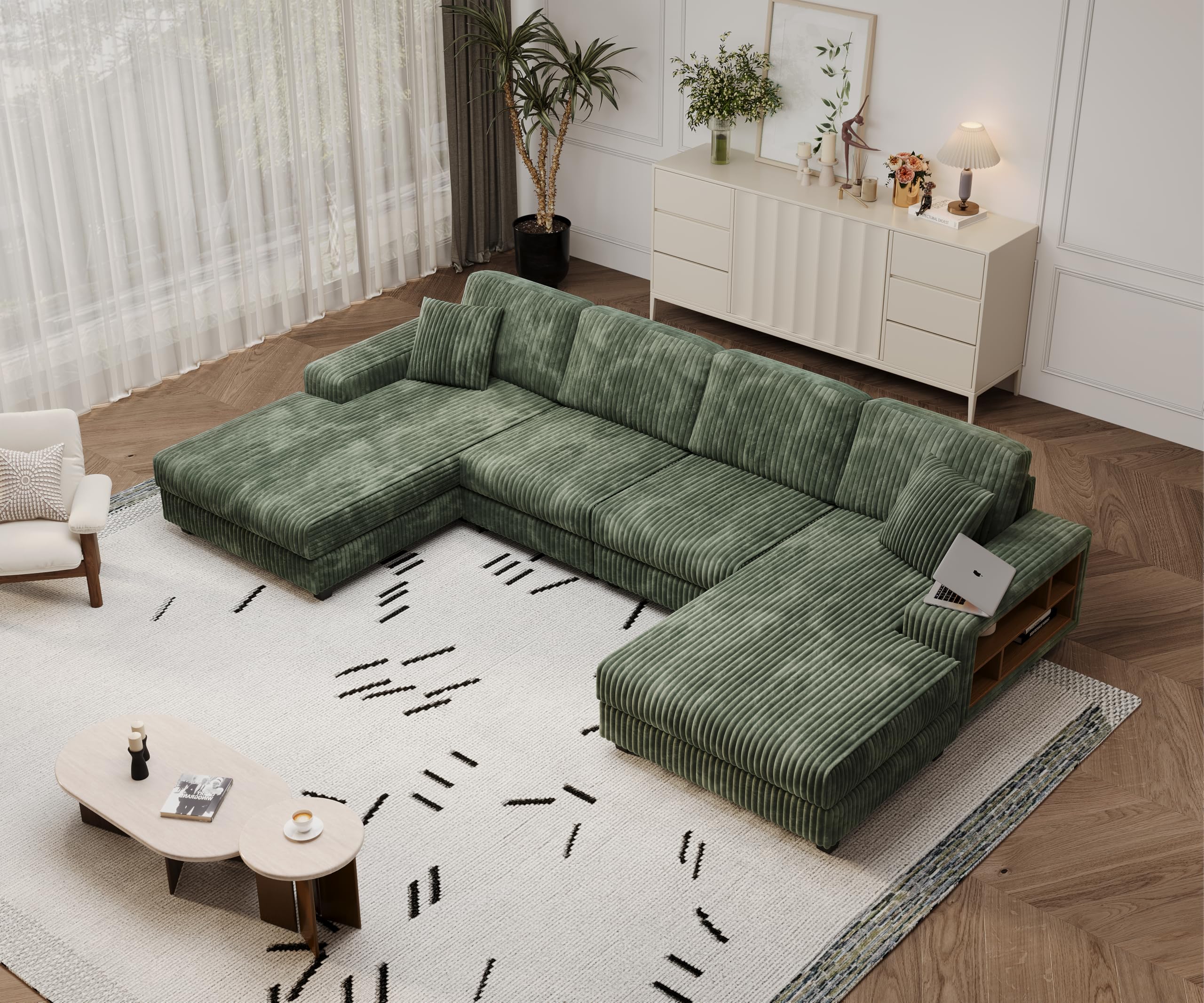 Amazon.com: RENDGO 137” Oversized Corduroy Sectional Sleeper Sofa